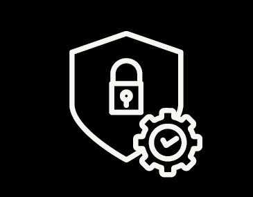 White cyber training icon on a black background