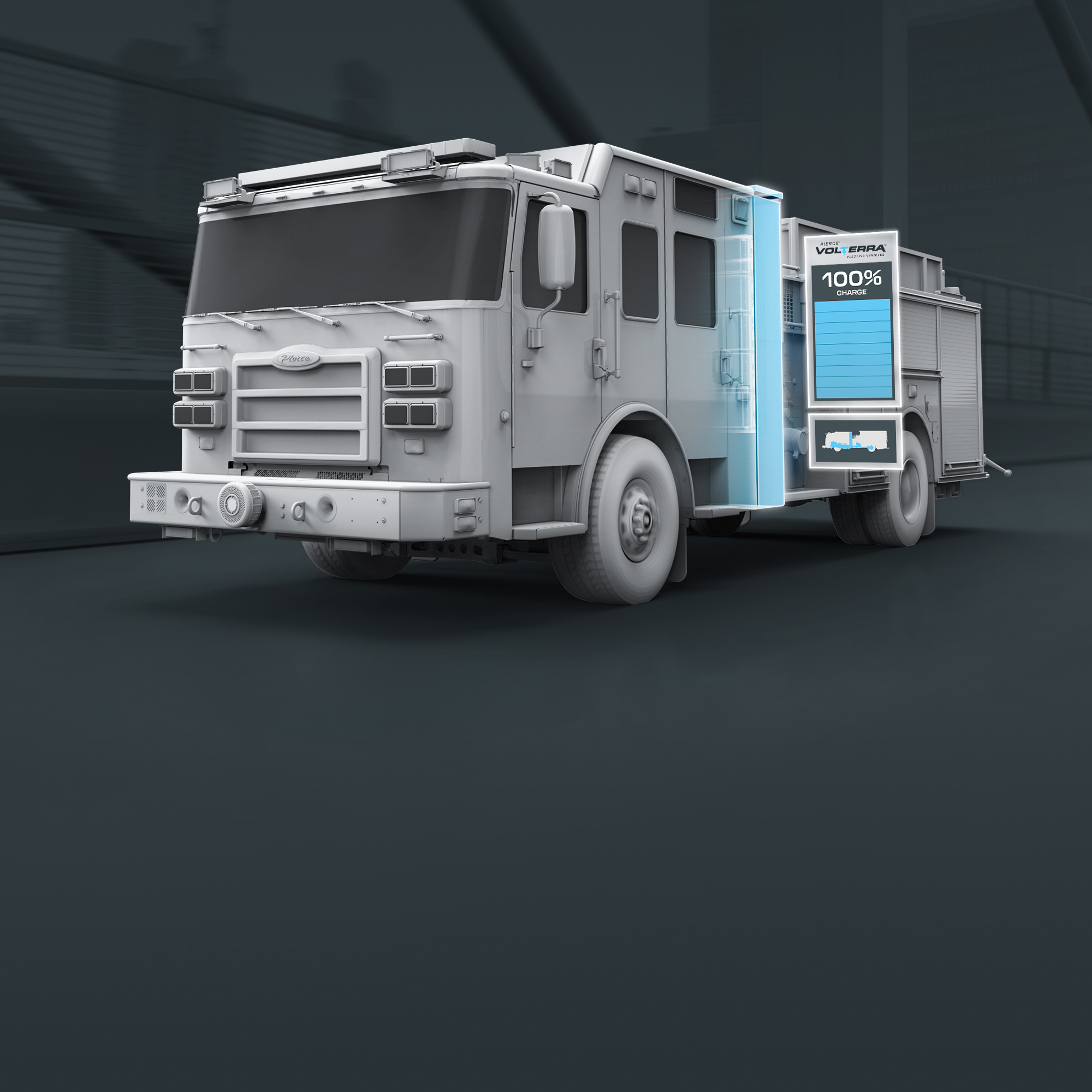 Dark graphic of an electric fire truck
