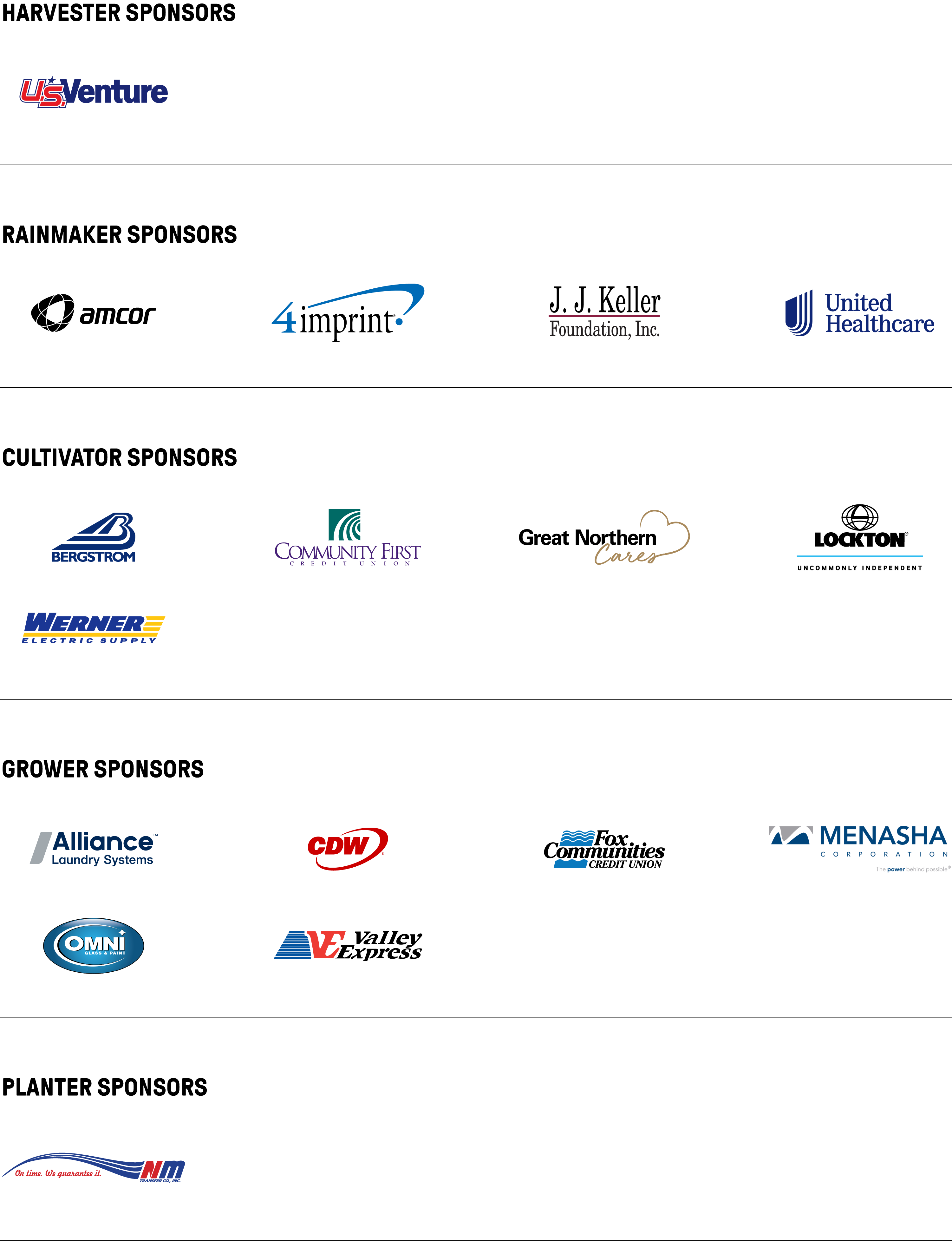 Sponsorship logos for 2025 Feed the Body, Feed the Soul event in Oshkosh, Wisconsin