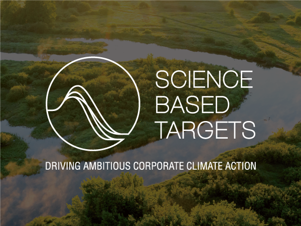 White science based targets logo on a darkened green grass and river background