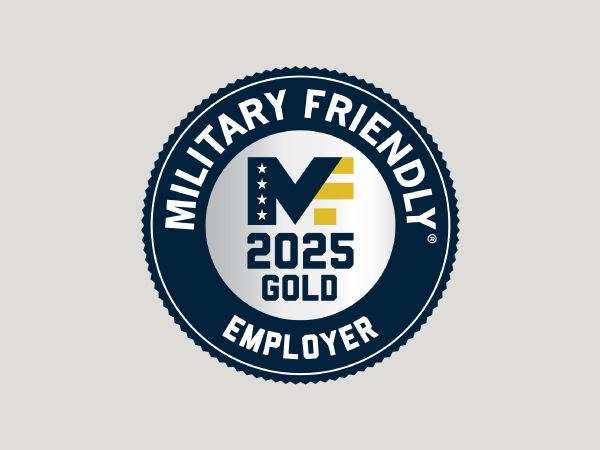 2025 Military Friendly Gold Employer award logo with grey background