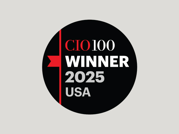 Black, red and white CIO 100 winner 2025 USA award logo