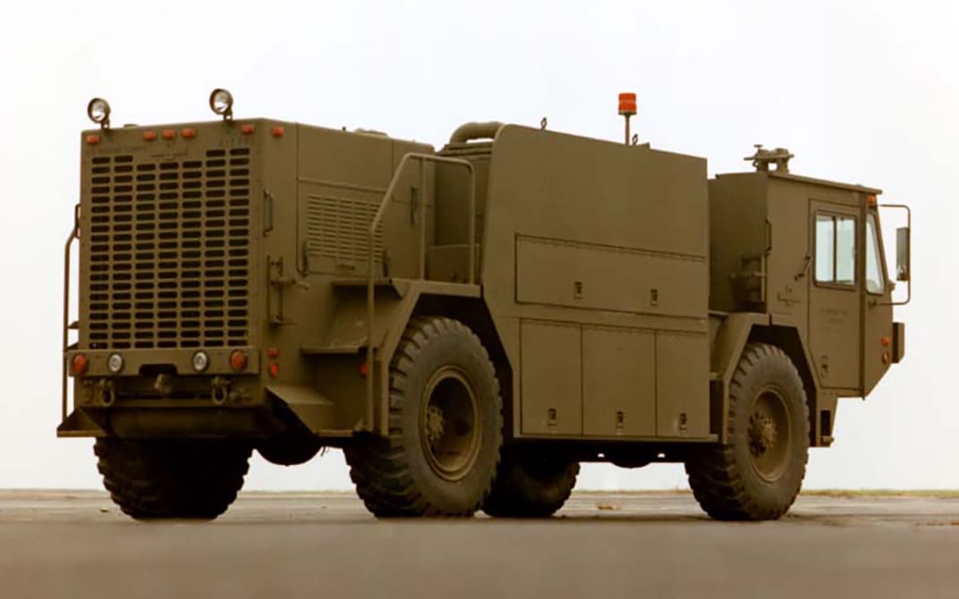 Green historical P-19 ARFF vehicle