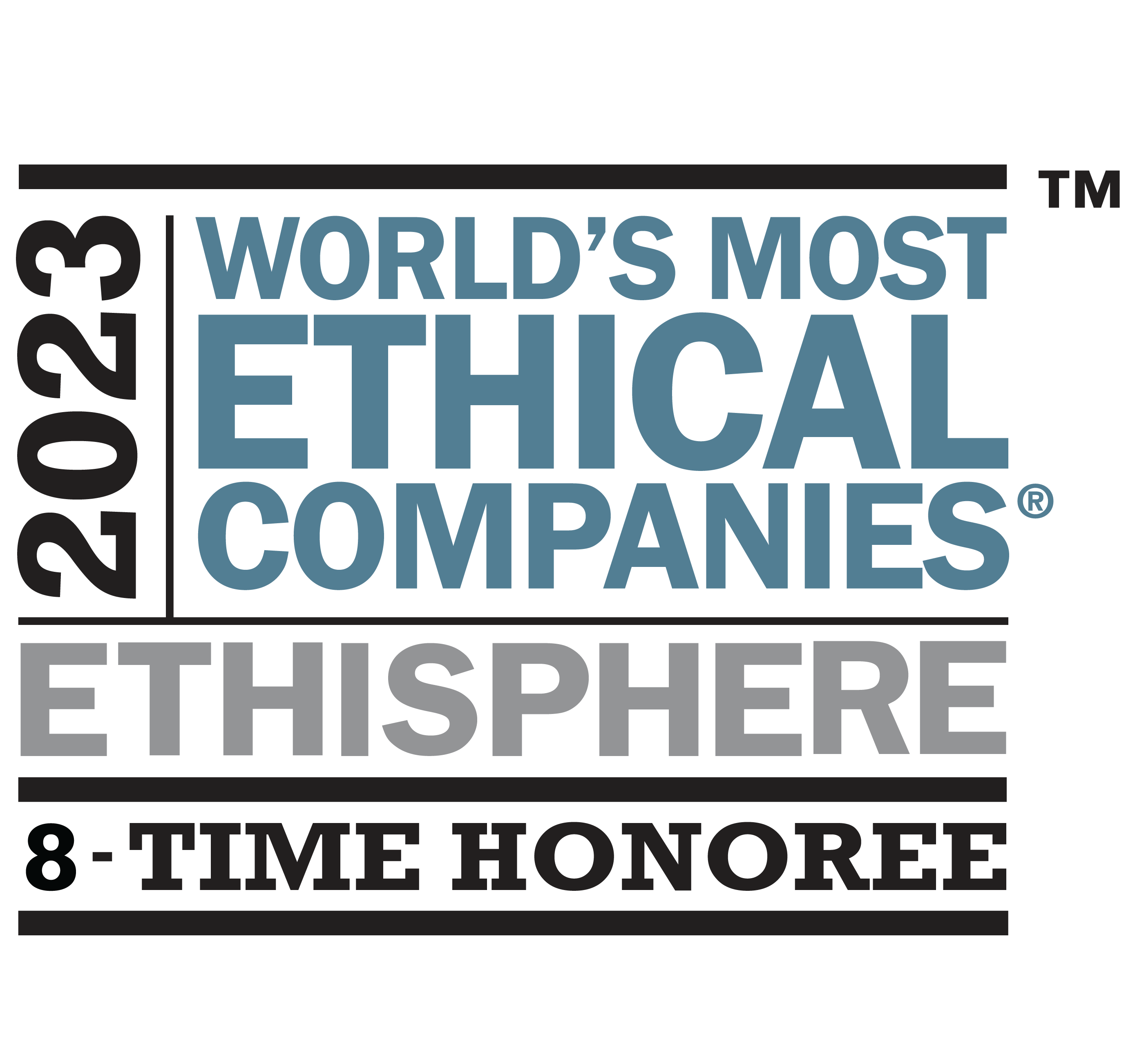 2023 World's Most Ethical Companies by Ethisphere 8-time honoree award logo