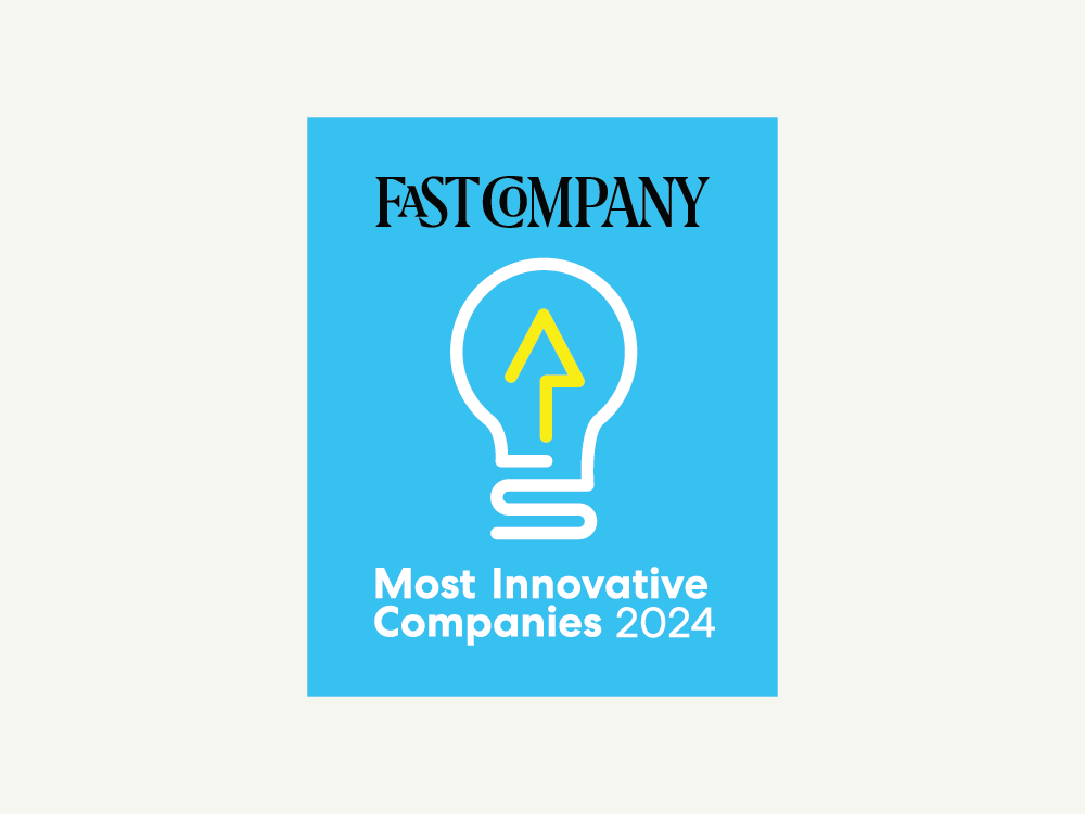 Cream background with blue Fast Company Most Innovative Companies 2024 award logo