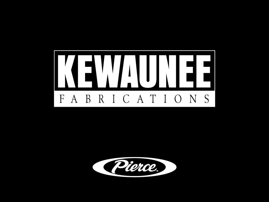 Black background with white Kewaunee Fabrications and Pierce Manufacturing logos