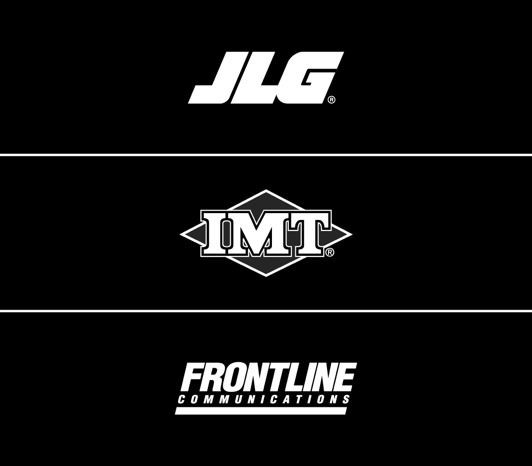 Black background with white JLG, IMT and Frontline Communications logos