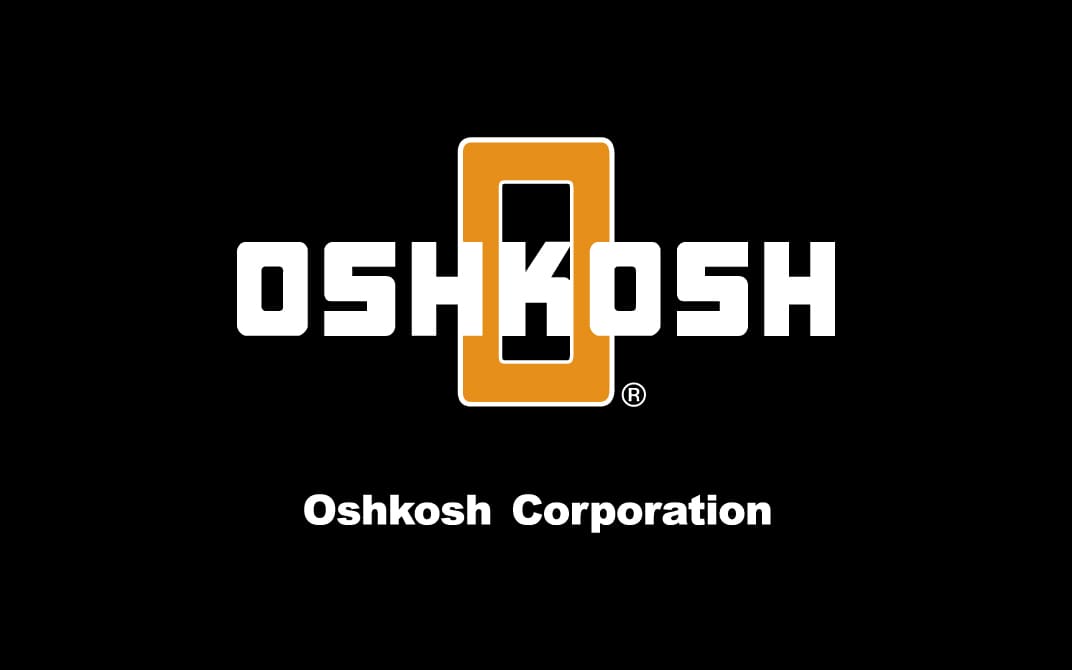 Black background with historical orange Oshkosh Corporation logo