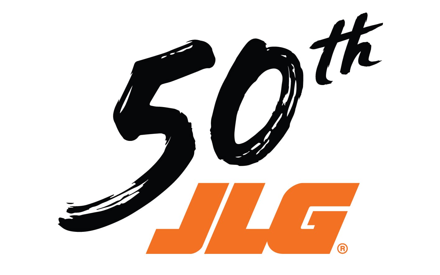 White background with black and orange 50th JLG logo