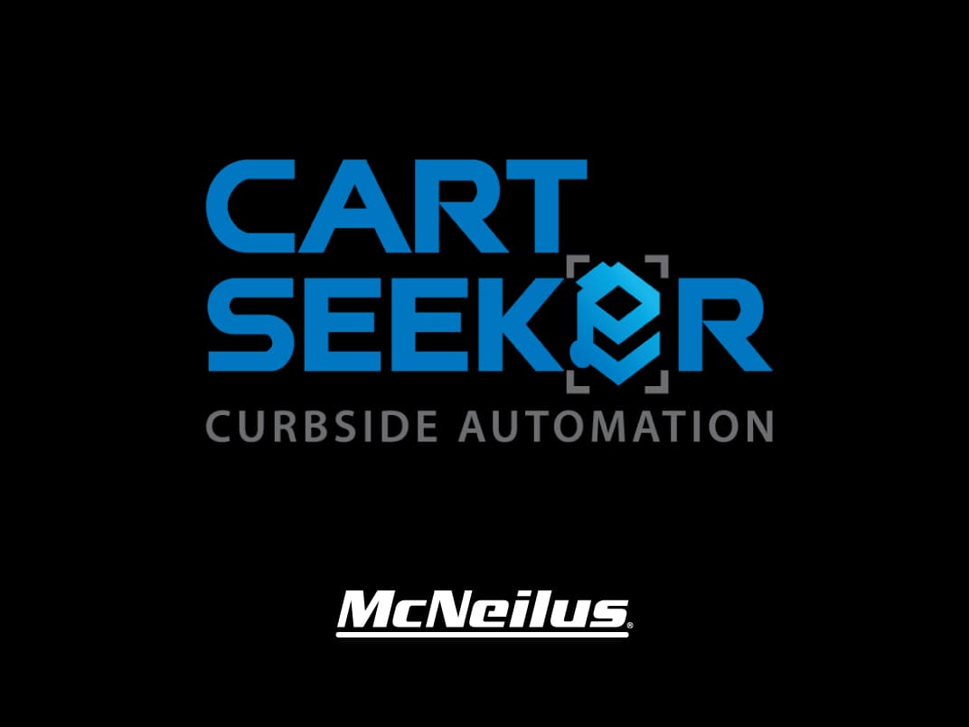 Black background with blue CartSeeker and white McNeilus logos