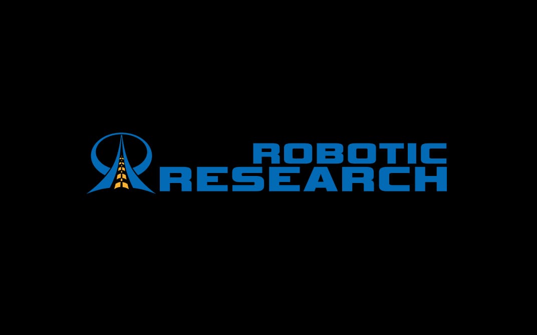 Black background with blue Robotic Research logo