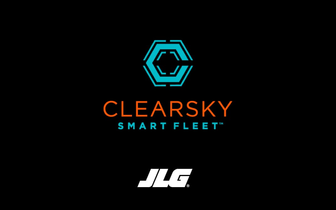 Black background with blue and orange Clearsky logo as well as a white JLG logo