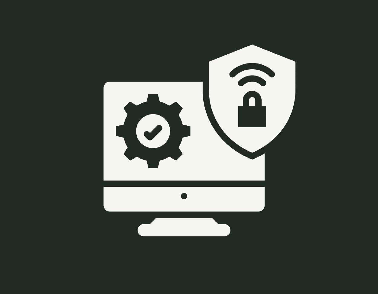 Cream cybersecurity icon on a green background